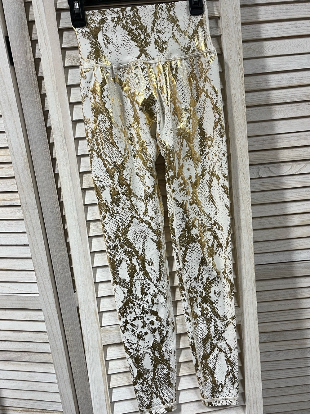 Buffbunny Collection Leggings Small White Gold Metallic Snake Print